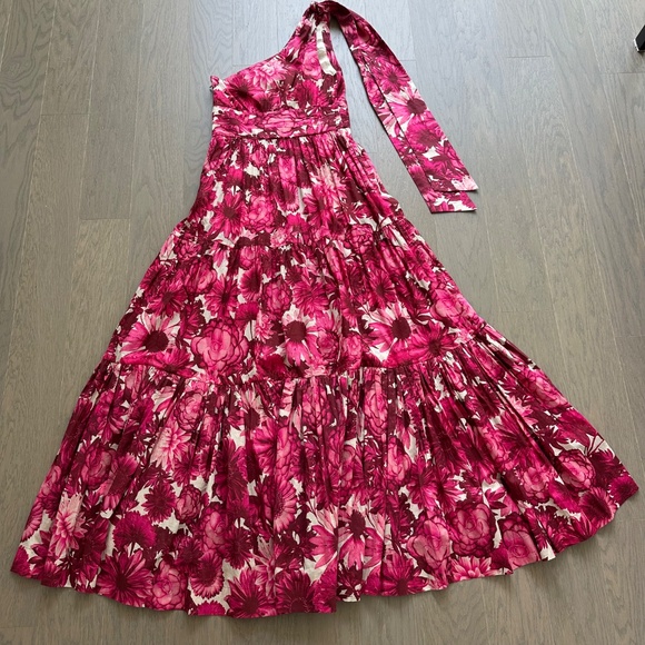 Cara Cara Mattera Floral One Shoulder Maxi Dress Pink Enchanted Tie Sz 4 w/ tags - Picture 3 of 11